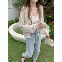 法式2025夏季韩版宽松百搭v领轻薄竹节麻防晒开衫针织上衣外搭女
