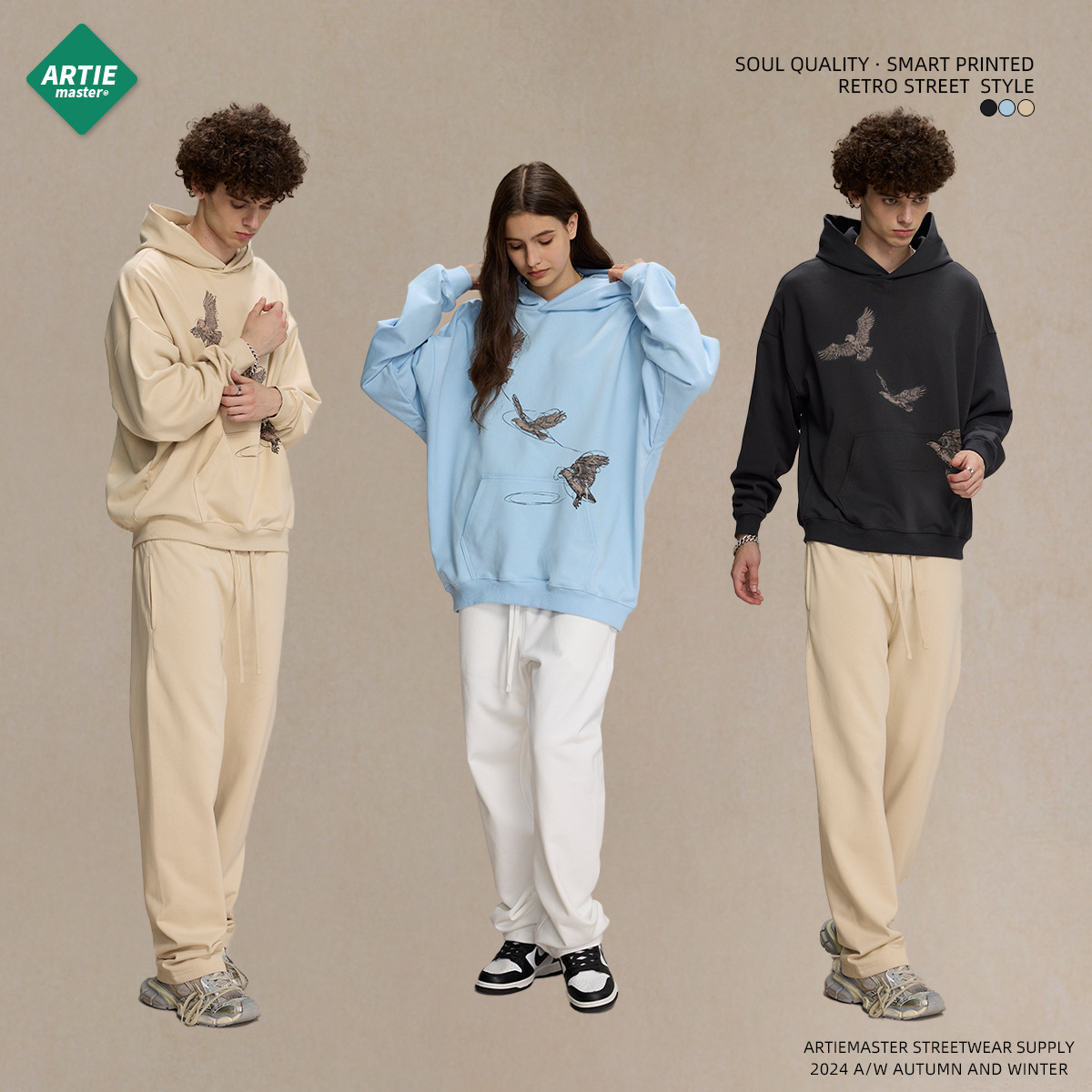 2024 New Product 430g White Ink Digital Direct Spray Printed Men's Trendy Brand Loose Hoodie for Couples_voghion.com