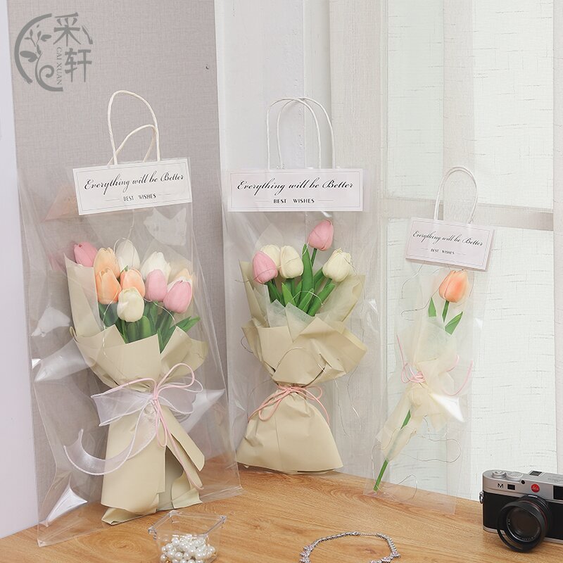 Ins transparent tote bag bouquet bag one bag hand bag plastic bag…