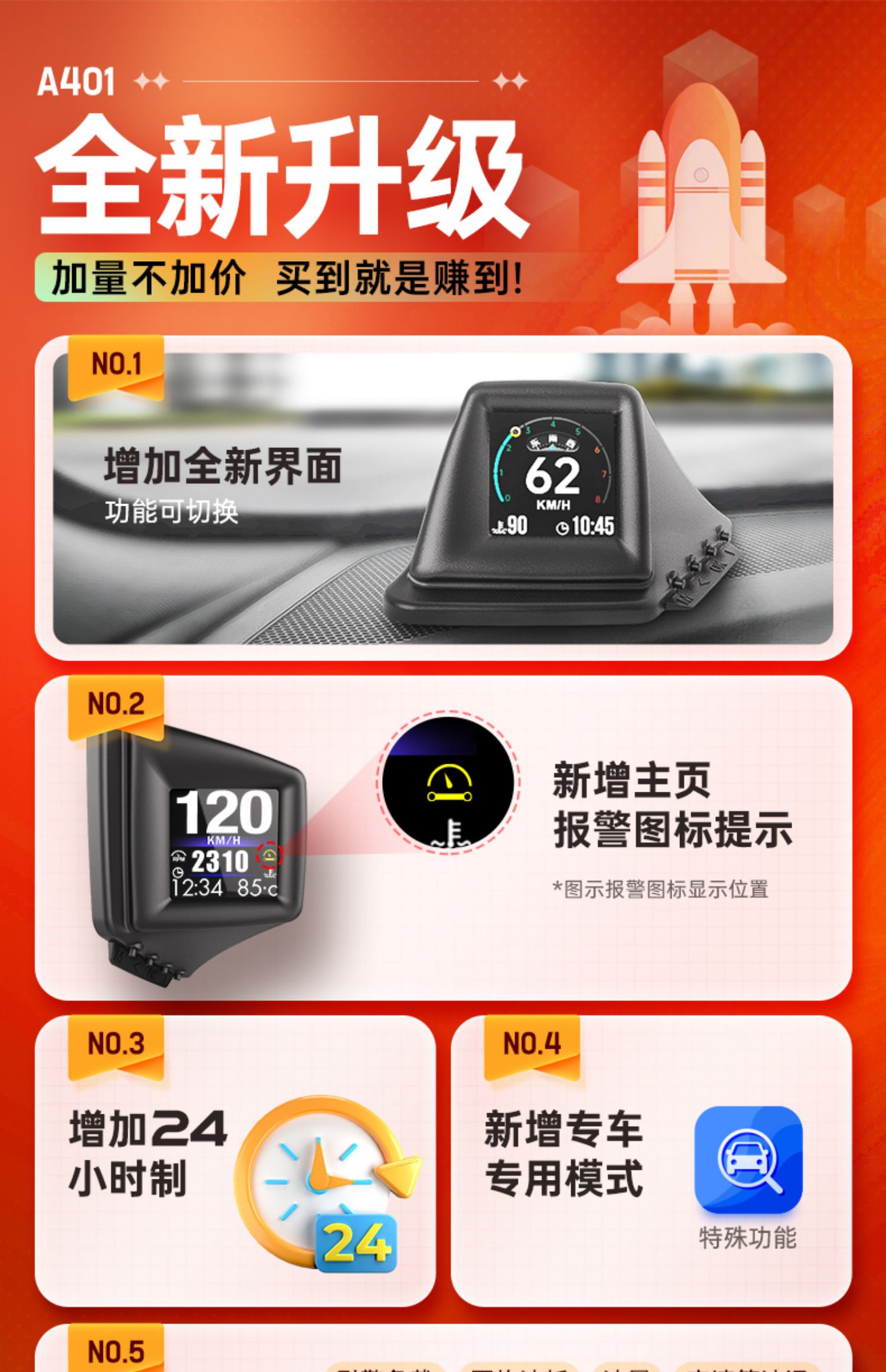 hud HeAd-up DisplAy CAr Multi-function obd High-definition Lcd Instrument Turbine Meter gps AutomAtic StArt And Stop A401