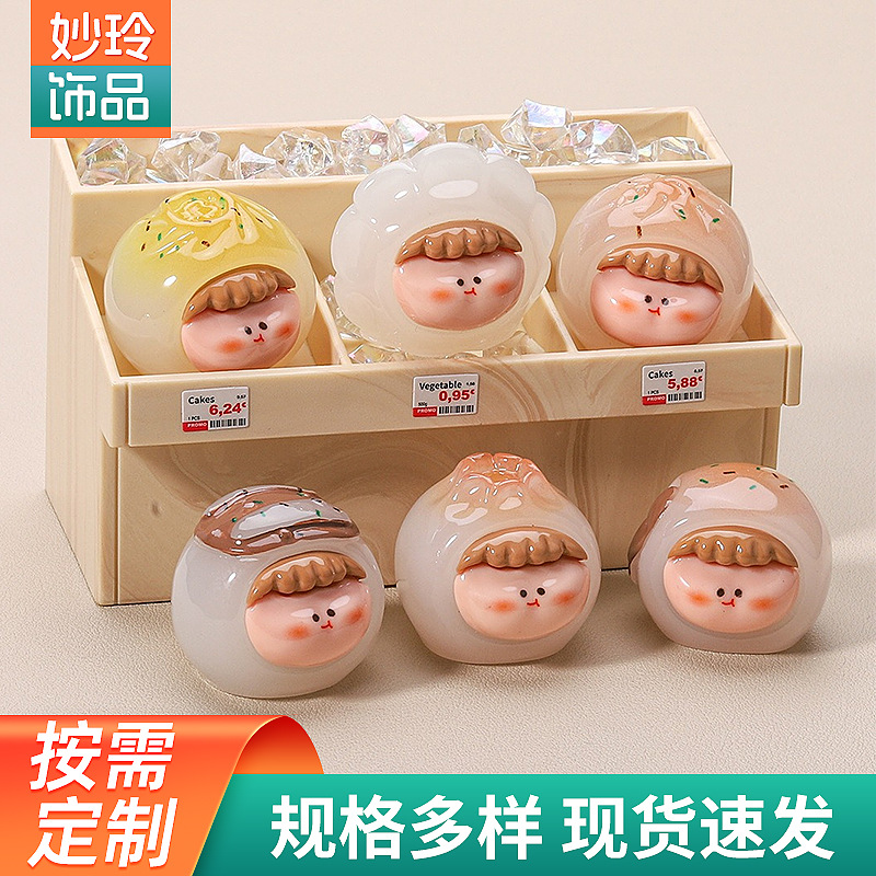 新款夜光早餐食玩生煎包创意卡通树脂工艺品diy微景观装饰小摆件