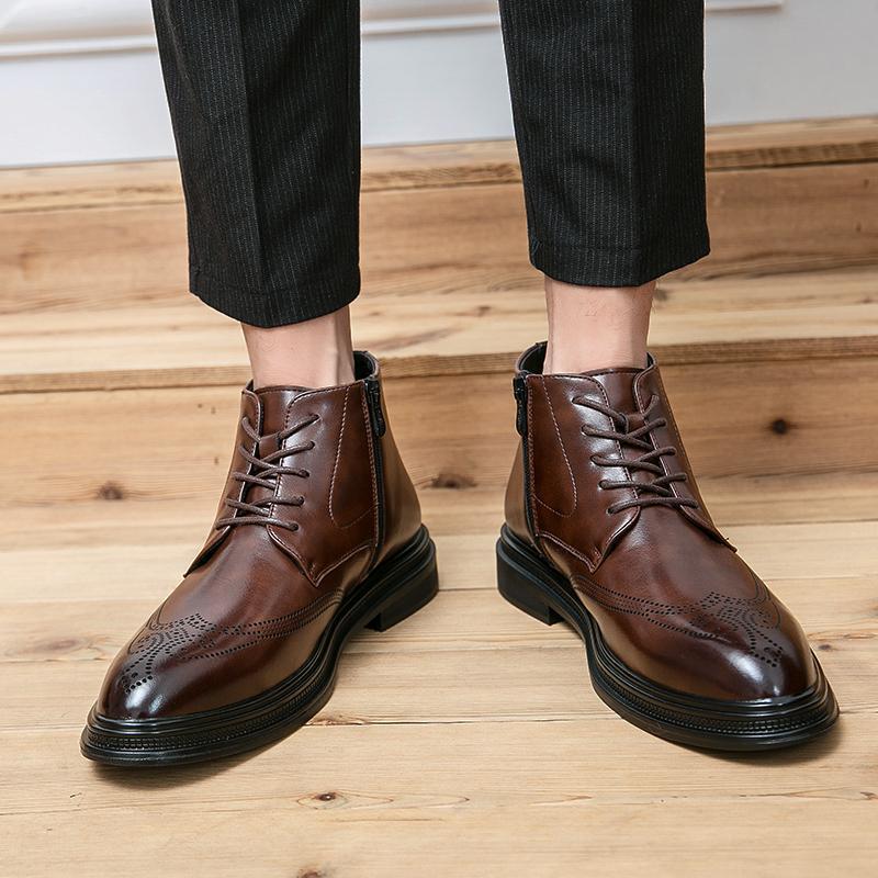 2025 hombres de moda negocios zapatos de cuero de alta altura botas cortas zapatos de hombre, zapatos de moda retro, zapatos de estilo grande para hombres