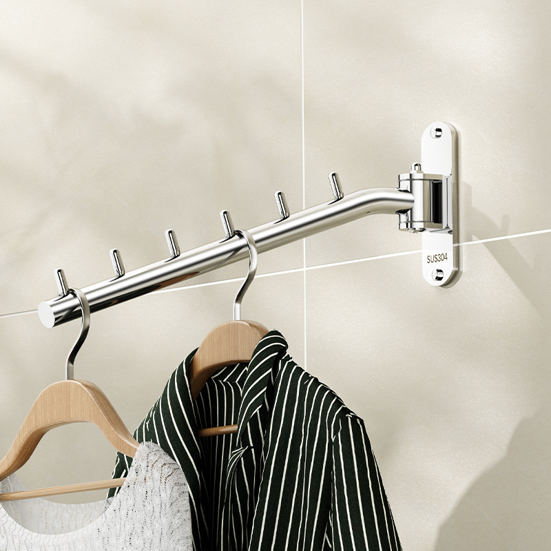 Non-Punch Folding Drying Rack Household Multi-Functional Balcony Clothes Drying Pole Stainless Steel Wall-Mounted Wall Clothes Drying Artifact