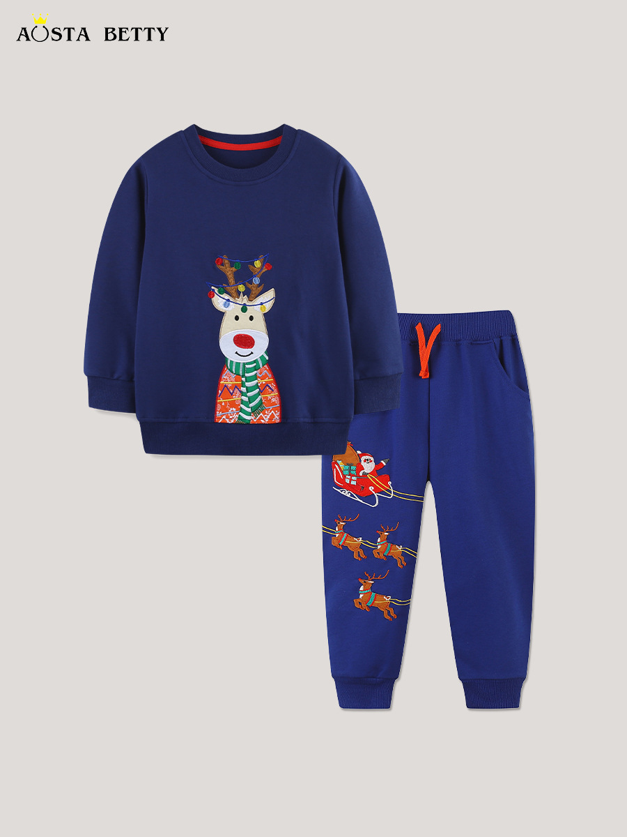 Traje de niño de otoño estilo europeo y americano Navidad alce bordado niños manga larga de dos piezas moda pantalones deportivos para niños