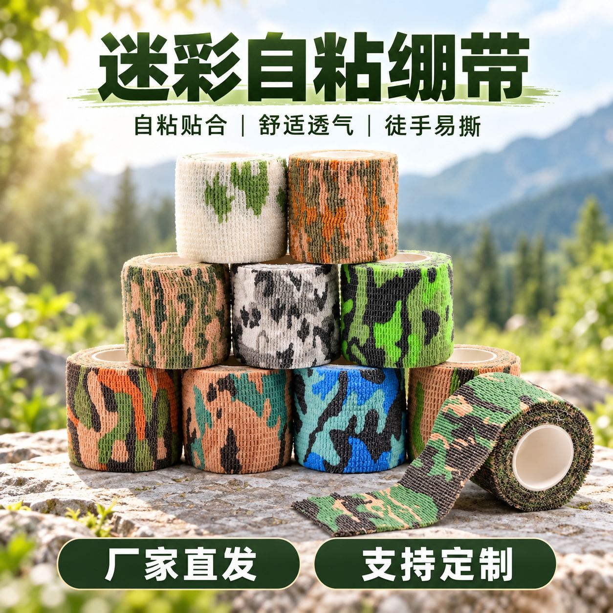 Camouflage Self-Adhesive Elastic Bandage, Outdoor Sports Protective Bandage, Pet Bandage, Finger Anti-Abrasion Bandage, Direct from Manufacturer