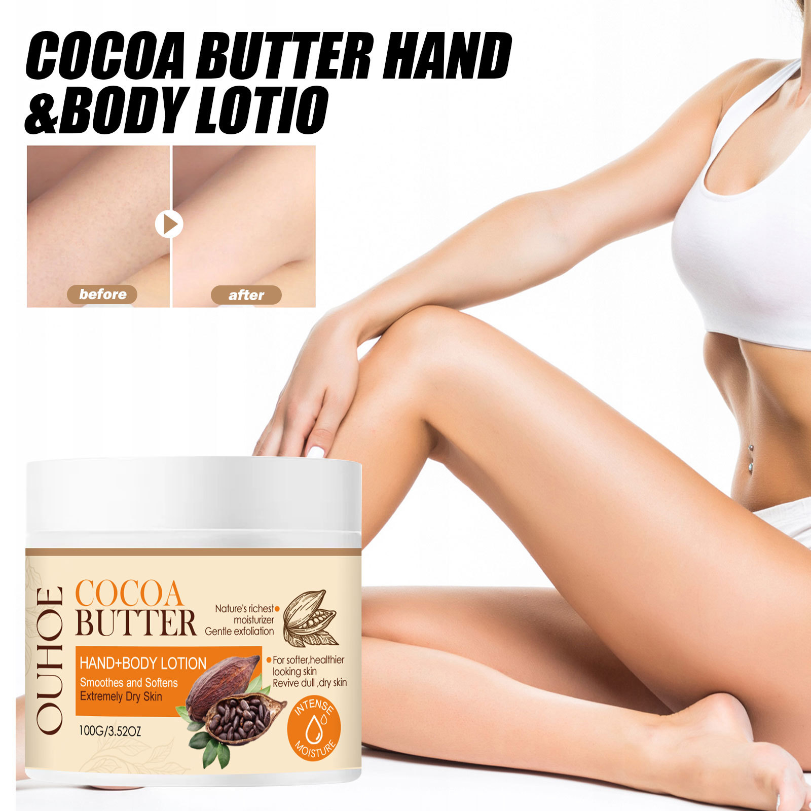OUHOE Cocoa Butter Body lotion Lightens Acne Dark Skin, Moisturizes, Whitens and beautifies skin_voghion.com