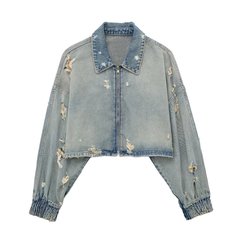 Foreign Trade Wholesale European and American Style Women's Clothing Ripped Decorative Denim Short Jacket 4365271 Foreign Trade Wholesale European and American Style Women's Clothing Ripped Decorative Denim Short Jacket 4365271