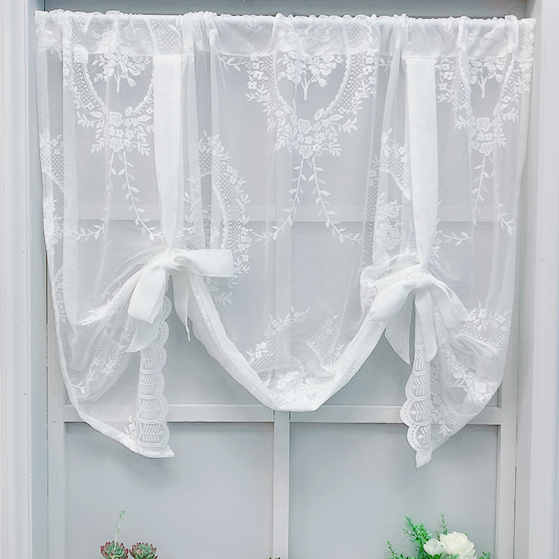 American Pastoral Small Fresh Lace Lift Curtain Roman Lift Gauze Curtain Bay Window Kitchen Partition Door Curtain Sunshade