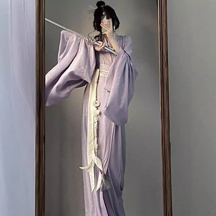 紫色战国袍汉服女2024新款古装女款成人直裾大袖衫古风小个子春秋-阿里巴巴