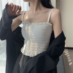 Pleated girl's vest with chest strap, chest pad, outer wear top, summer new style, internet celebrity, beautiful back, tube top camisole for women