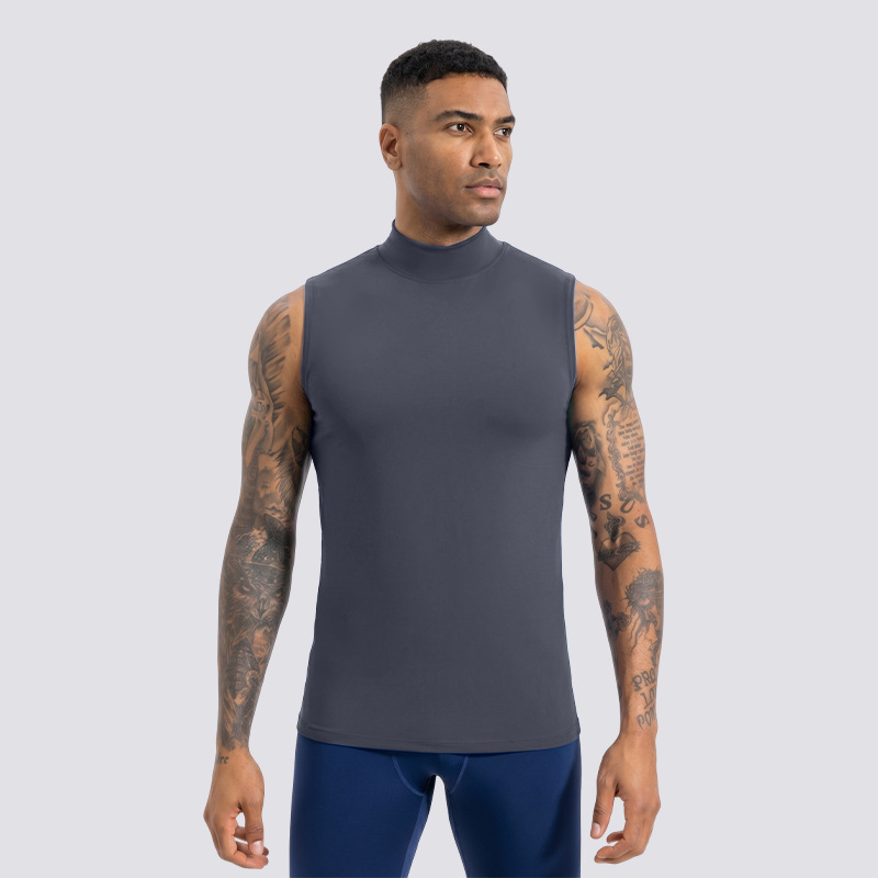 Hombre respirante chaleco de secado rápido cuello vertical ropa de fitness ajustada atletismo correr camiseta deportiva sin mangas verano