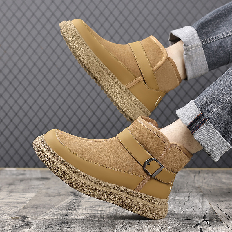 Botas de nieve para hombres pieles de invierno más gruesas nuevas botas de lana de cuero antideslizante de suela gruesa