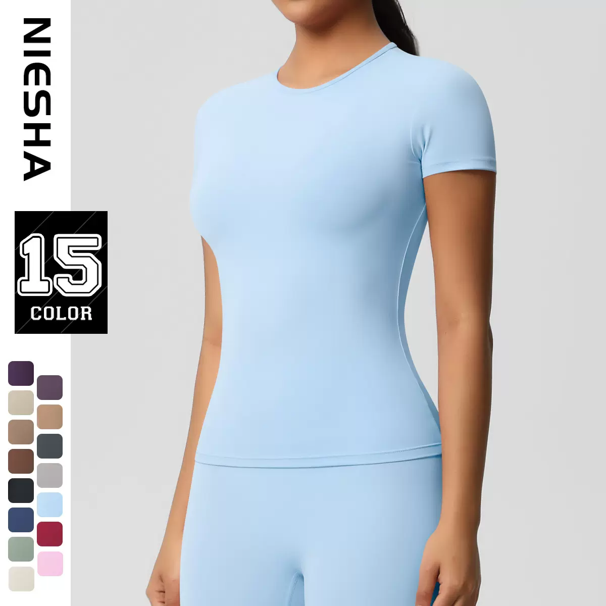 跨境欧美T恤速干 裸感亲肤瑜伽服短袖修身健身上衣户外跑步运动服