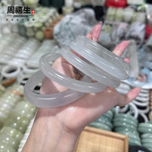 天然冰种圆条水墨丹青玉镯灰冰玉翠手镯戈壁料女款圆条玉手镯厂家