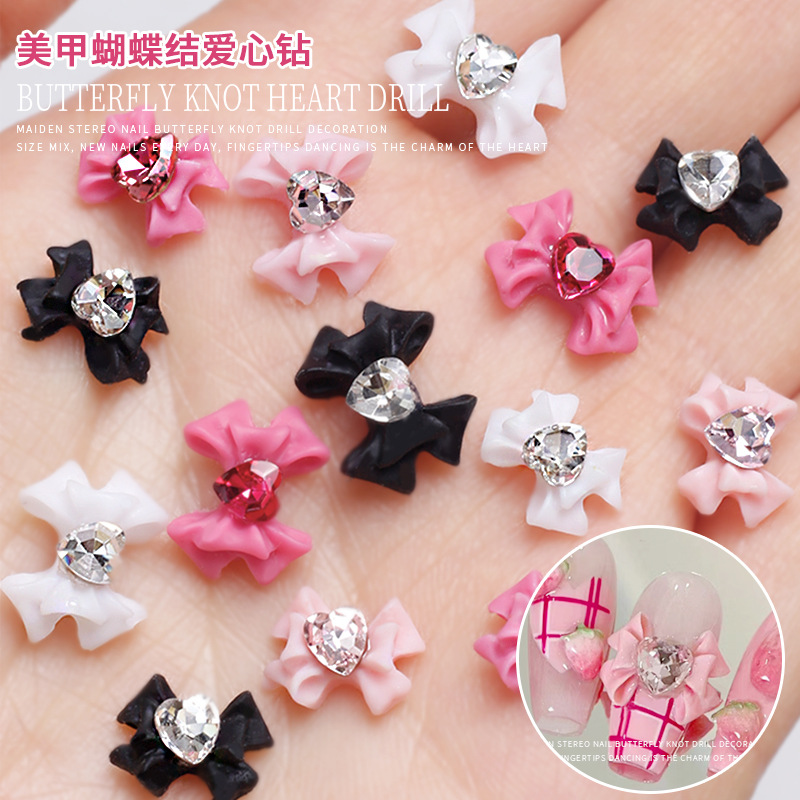 Super flash todo partido tridimensional pila diamante amor uñas accesorios al por mayor Celebridad en línea Guerrero arco accesorios de uñas