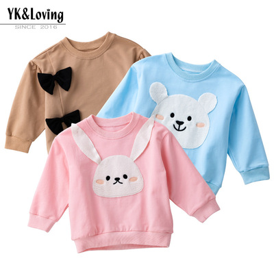 韓版外貿童裝男女童衛衣秋卡通熊小兔子長袖T恤中小兒童居家服棉