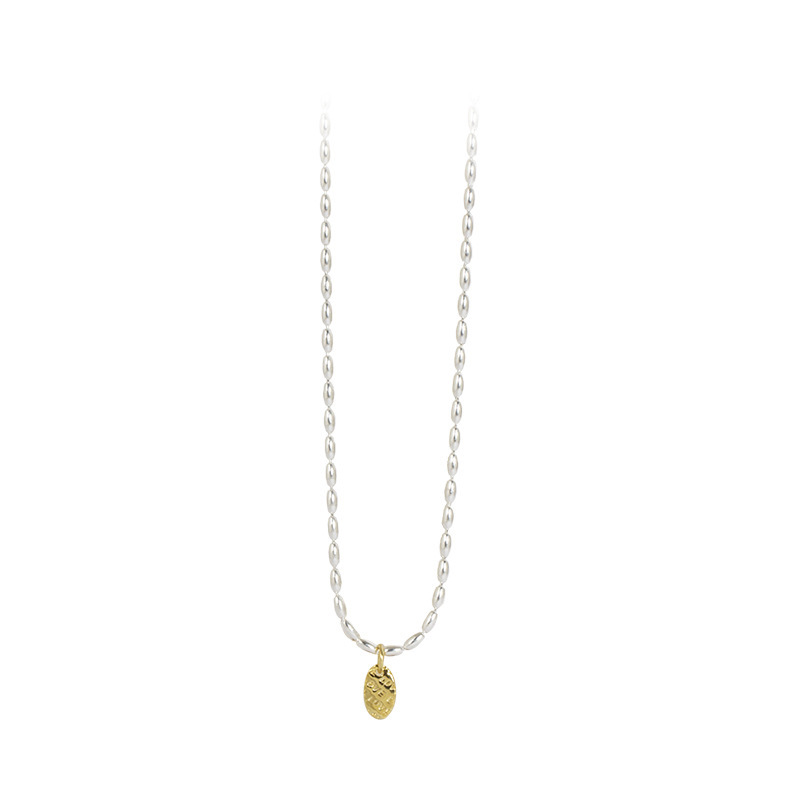 Japonés y coreano oro y plata amor collar arroz grano cuentas de oliva 925 plata esterlina nicho diseño clavícula cadena femenina joyería de plata de alto grado