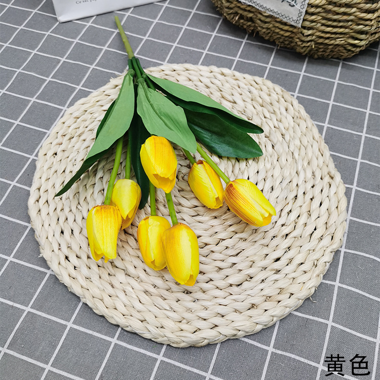 En stock al por mayor flor artificial 7 tulipán boda al aire libre paisaje ingeniería decoración flor falsa Comercio exterior ramo artificial