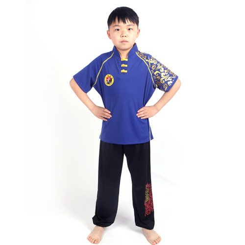 New Chinese style quasi-long and short-sleeved competition children's martial arts uniforms suitable for martial arts schools and Taekwondo uniforms that can be added with LOGO