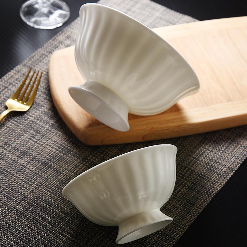 纯白骨瓷饭碗一级品防烫精致高脚碗家用小碗陶瓷碗面碗汤碗浮雕厂