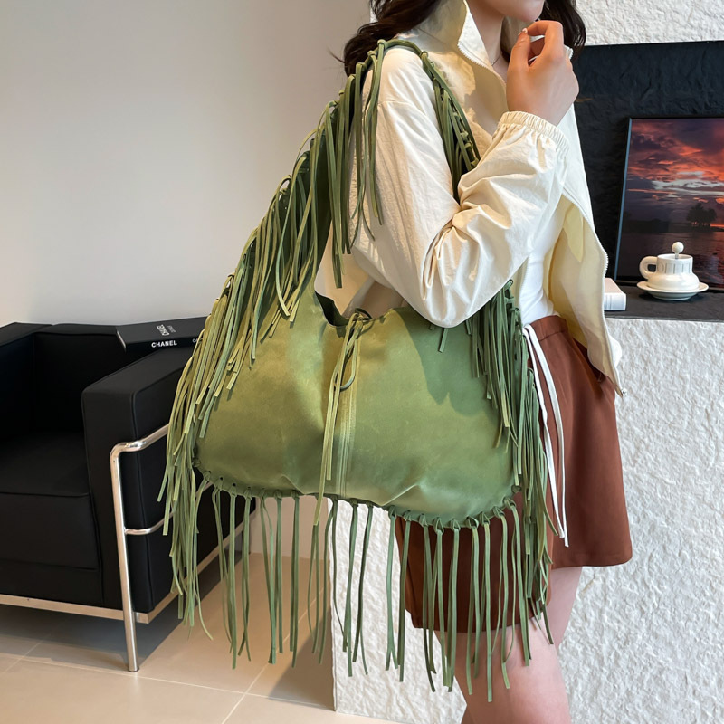 欧美复古麂皮绒流苏大容量单肩包女2025新款休闲旅游个性手提大包|undefined