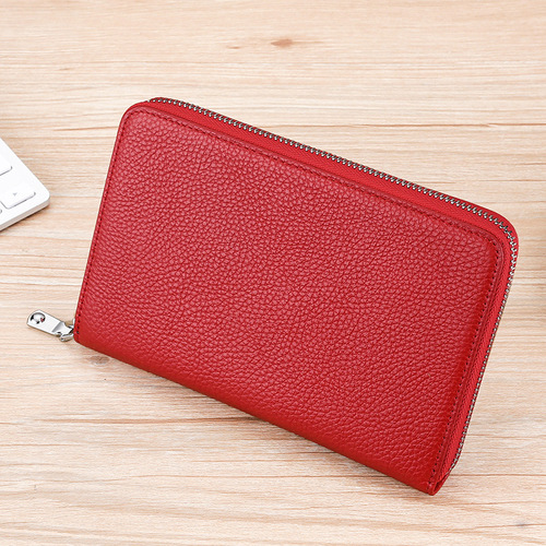 Genuine leather RFID anti-magnetic card holder cowhide Japanese-style account book passbook bag multi-functional wallet long wallet ID holder