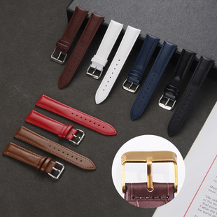 Gold Pin Buckle Watch with Genuine Leather Cowhide Strap Plain Stitch Unisex Strap for Apple