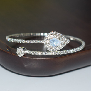 European and American cross-border simple single row leaf water drop zircon rhinestone open bracelet bridal wedding bracelet bracelet 1205