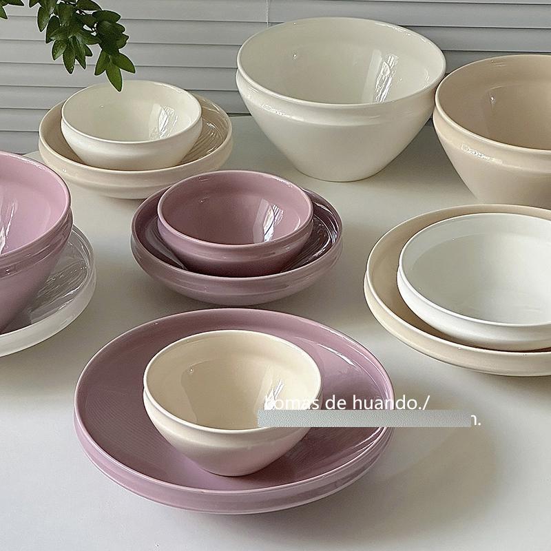 ins風奶油色碗盤組合陶瓷碗碟套裝家用盤子菜盤吃飯碗高級感餐具