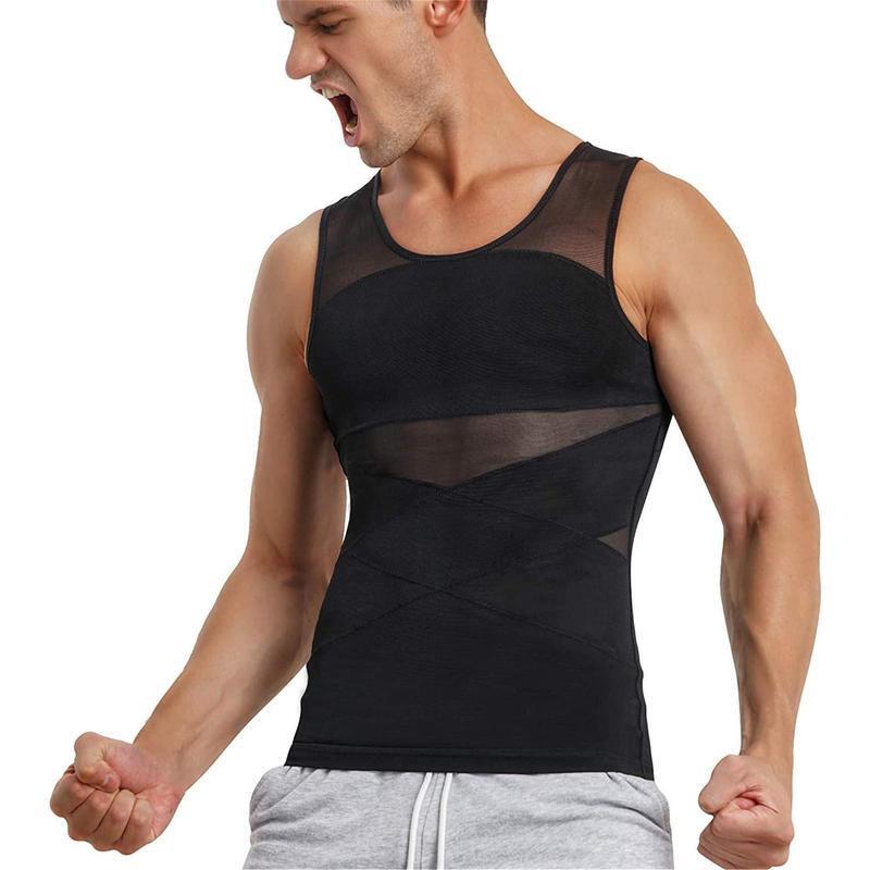 2025 New Cross-Border Dropshipping Men's Compression Shirt Mesh Body Shaping Vest Slim Fit