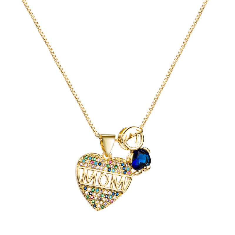 Mother's Day Series Jewelry Temperament Mom Letter Heart Pendant Necklace Pure Copper Inlaid Zircon Clavicle Chain display picture 6