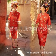 泉州民族特色浔埔女簪花写真服装复古旗袍外景拍照旅拍摄影连衣裙