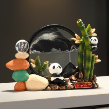 时来运转流沙画节节高升熊猫摆件客厅玄关办公室装饰礼品2024新款