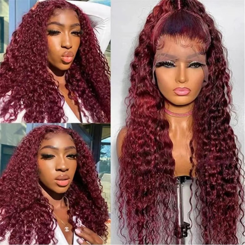 12A Burgundy 99j Deep Wave Wig 13*4 Lace...