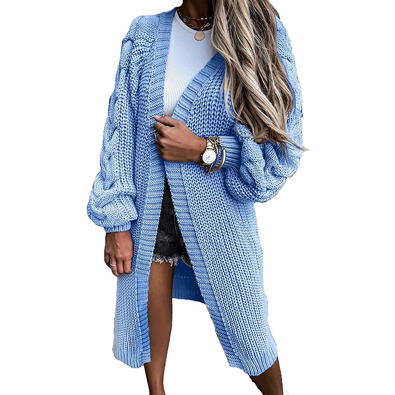 Women's lantern sleeve knitted twist cardigan coat autumn and winter new sweater coat_voghion.com