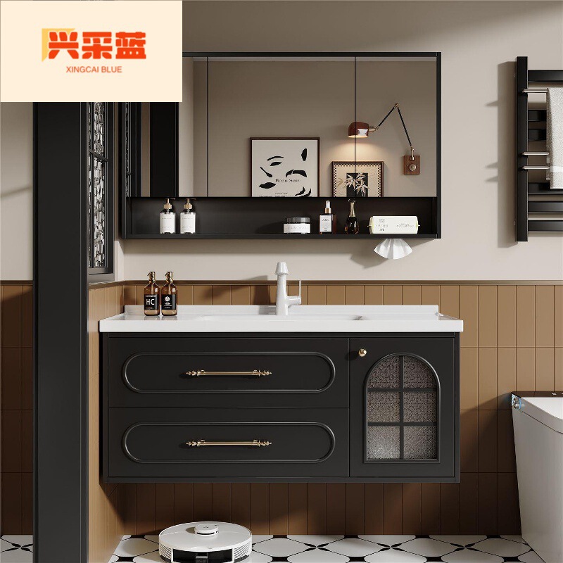 French-Style Oak Door Retro Bathroom Cabinet Combination Integrated Washbasin Bathroom Sink Ceramic Bathroom Fixtures French-Style Oak Door Retro Bathroom Cabinet Combination Integrated Washbasin Bathroom Sink Ceramic Bathroom Fixtures
