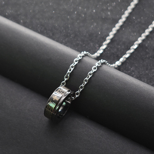 Ring necklace for men and women, fashionable couple, simple and versatile, Harajuku style ring, hip hop pendant, stainless steel necklace