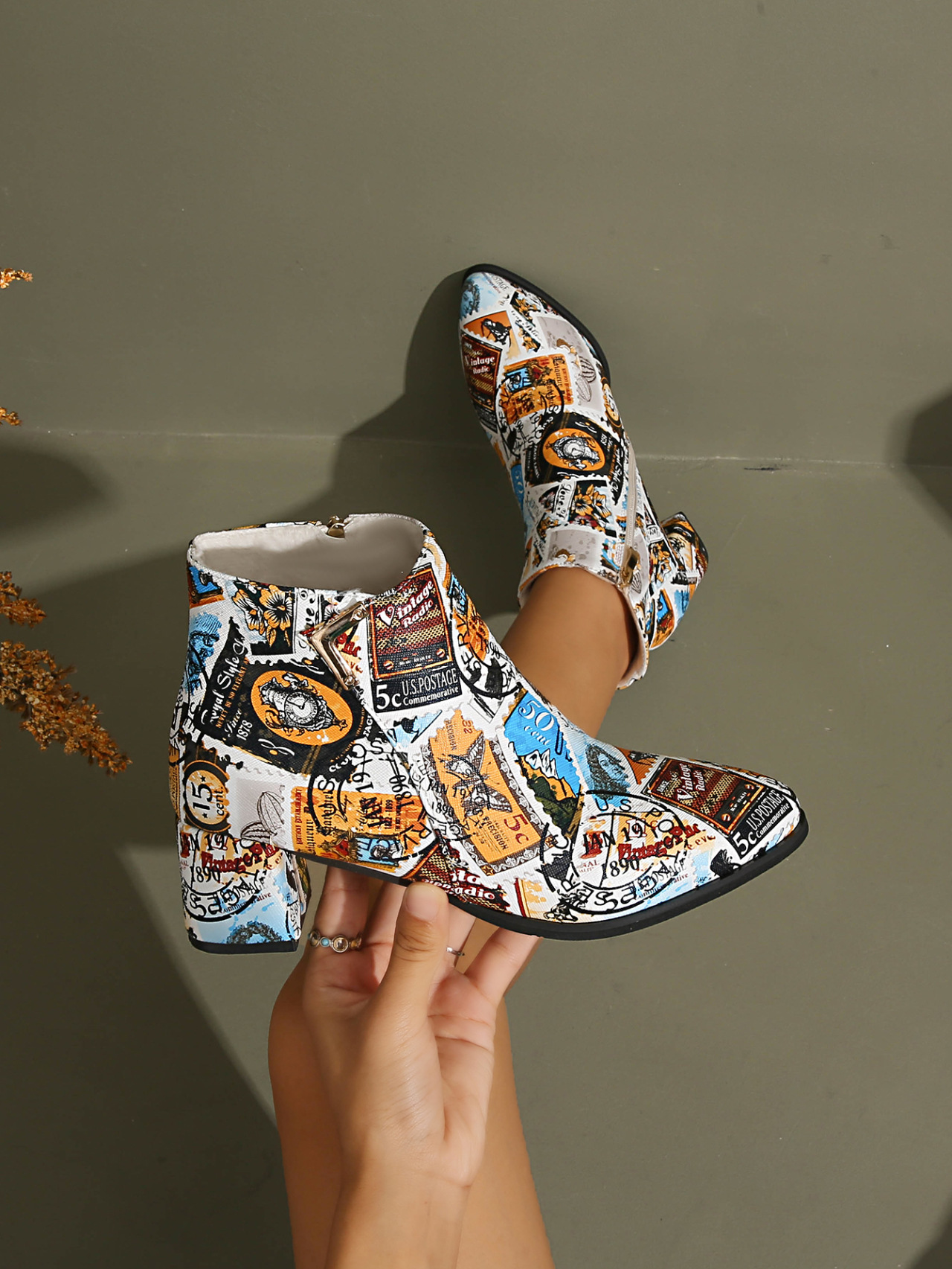Damen Stiefeletten Mit Blockabsatz Und Print Für Den Winter_voghion.com