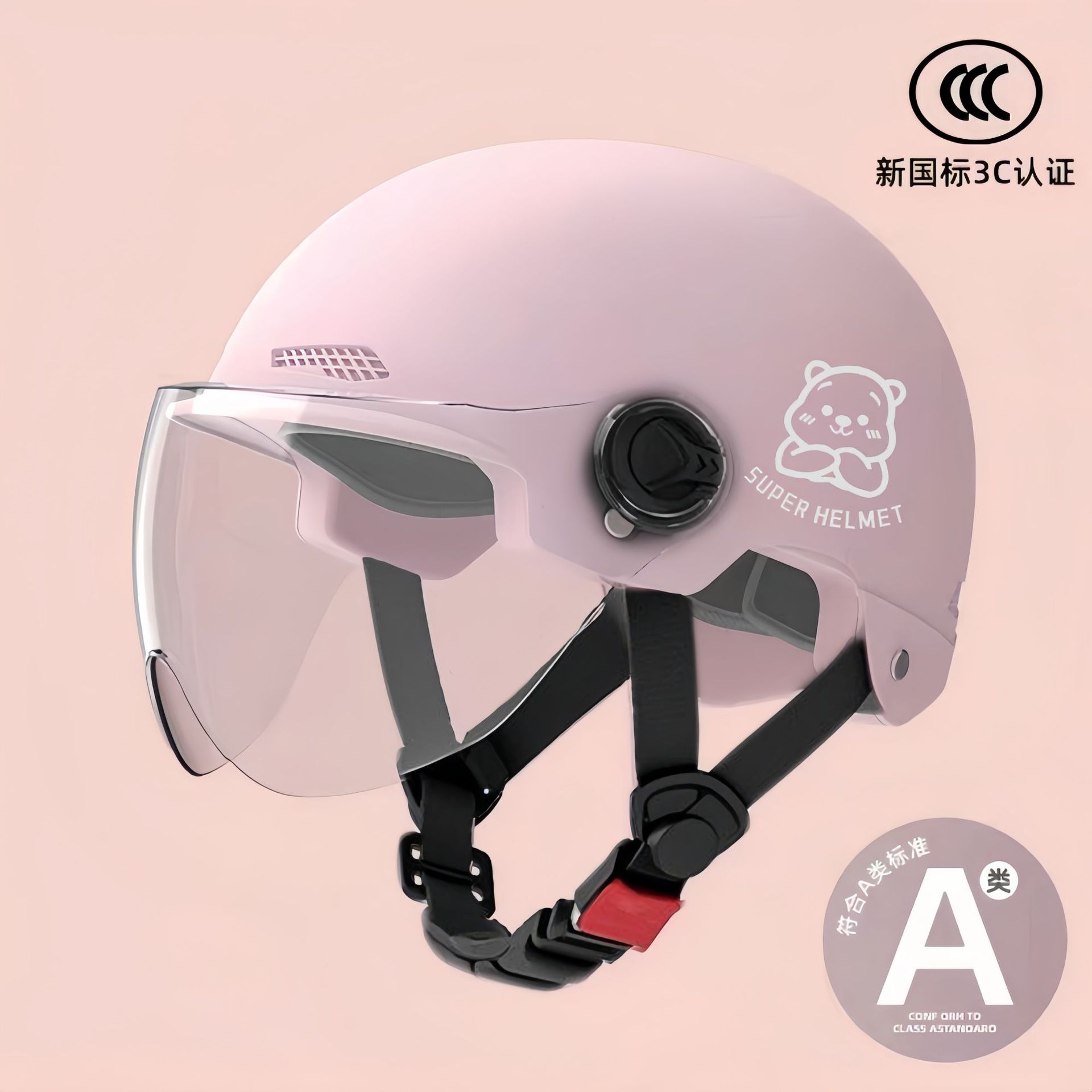 Certified Electric – Universal Motosiklet kaskı (dəbilqə) - 02-pink-transparent-short-mirror-silver-white-bear