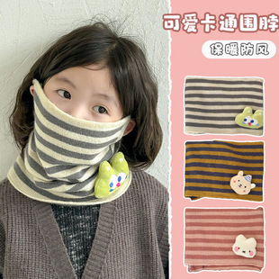 Children's Scarf Autumn and Winter Style Girls Stripesd Cartoon Baby Scarf Boy Face Protection Windproof Women's Winter Warm Neck Protection