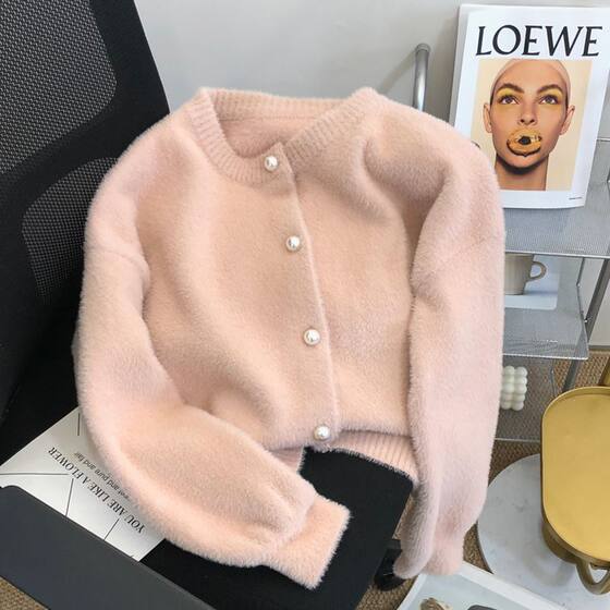 Spring and Autumn Soft Waxy Imitation Mink Cashmere Cardigan Women's Design Niche Lazy Knitted Jacket