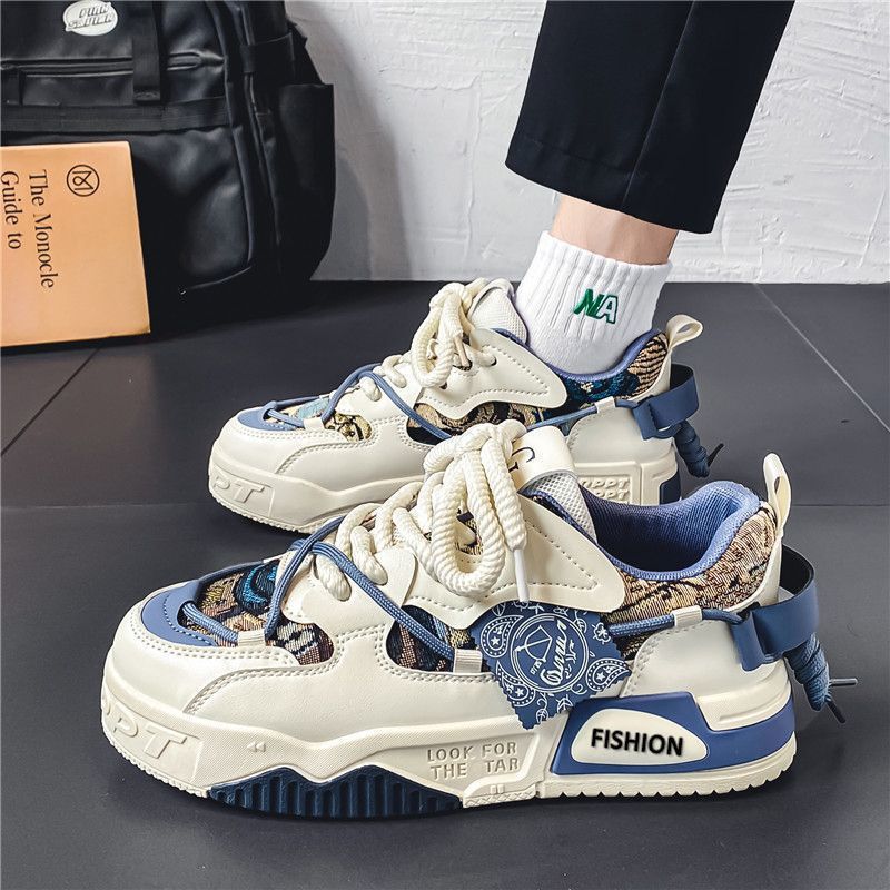 Trendy Brand Men's Shoes Winter Casual Design Sense Niche Original Board Shoes Middle School Students' All-match Sports Height-increasing Thick Bottom Trendy Shoes
