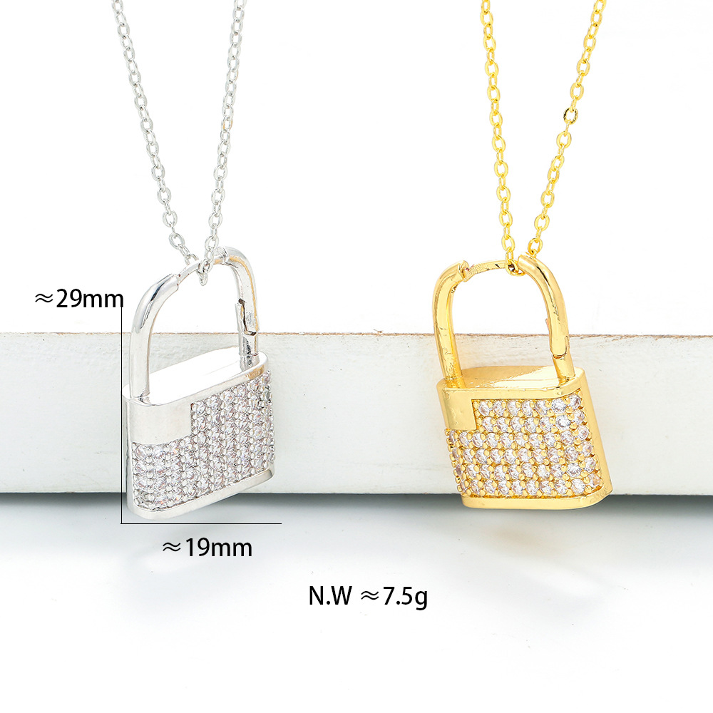 Unisex Gender Plating Design Korea Lock-shape Copper Necklace Wholesale