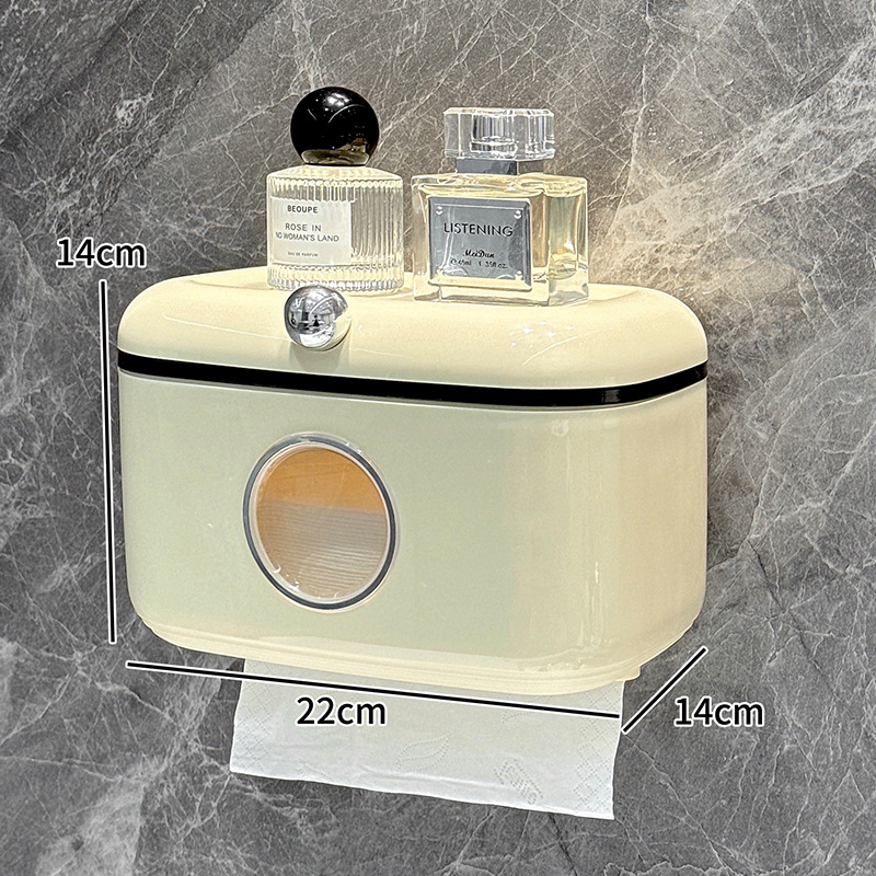 Caja de pañuelos para inodoros, caja de papel higiénico impermeable sin perforaciones montada en la pared, caja de dibujo creativa de alto valor para el baño