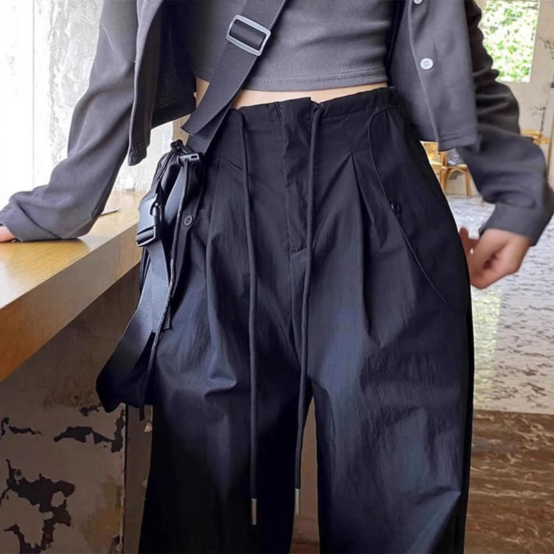 American Parachute Cargo Pants for Women 2025 High-Waisted Wide-Leg Casual Drawstring Leggings Quick-Drying Summer Thin Sports Pants