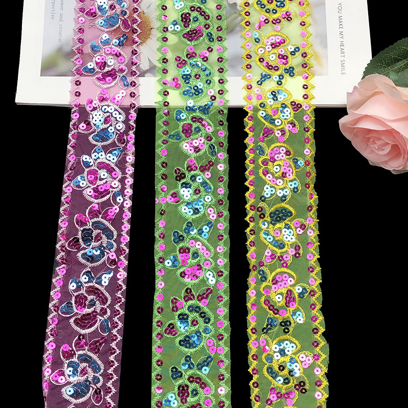 现货供应刺绣亮片花边带舞蹈服装装饰民族花边辅料lace fabric