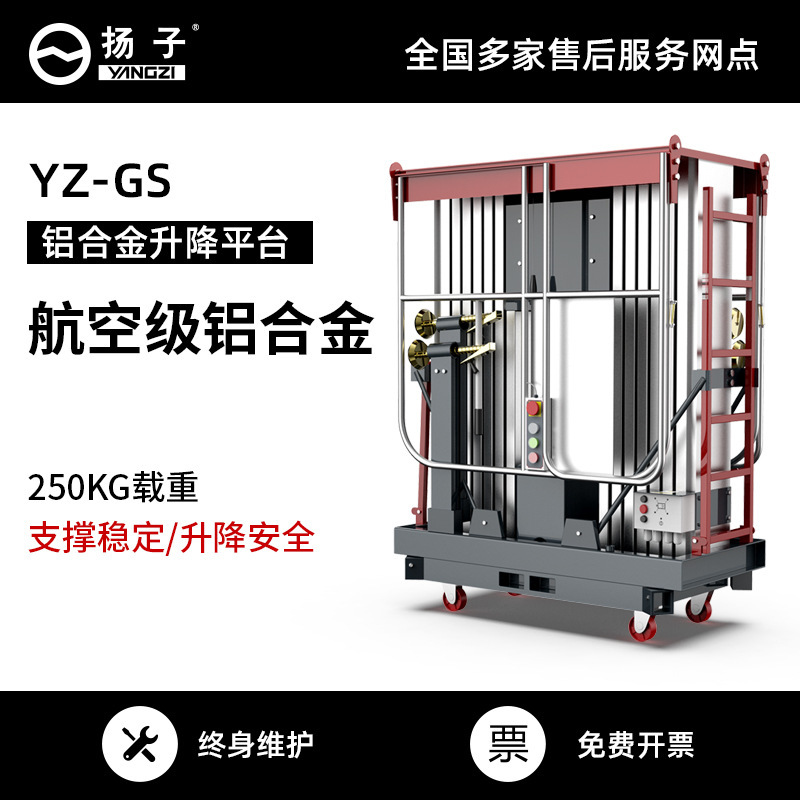 扬子电动升降平台电动液压升降机双柱高配移动式仓库载人小型货梯