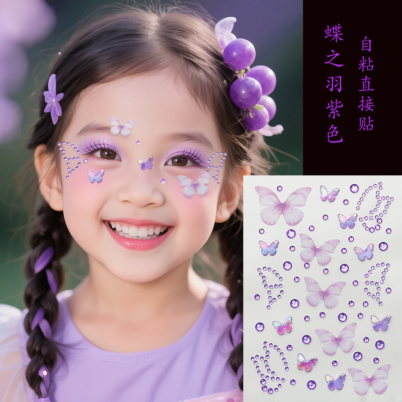 Parche de maquillaje de imitación de celebridades de Internet Parche de diamante Parche de diamante de mariposa Parche de diamante de imitación Parche de cara Parche de lágrima Parche de perlas de ojo Parche de diamante intermitente