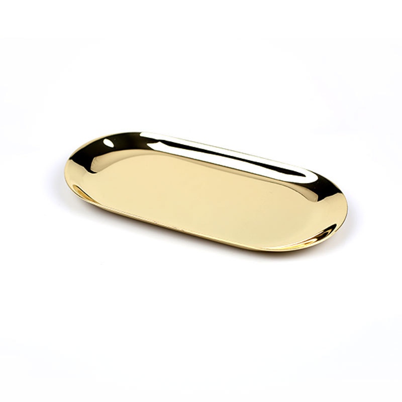 Bandeja de metal Sala de estar Disco ovalado Mesa de almacenamiento de joyas Bandeja de almacenamiento Plato de acero inoxidable Herramienta de vela