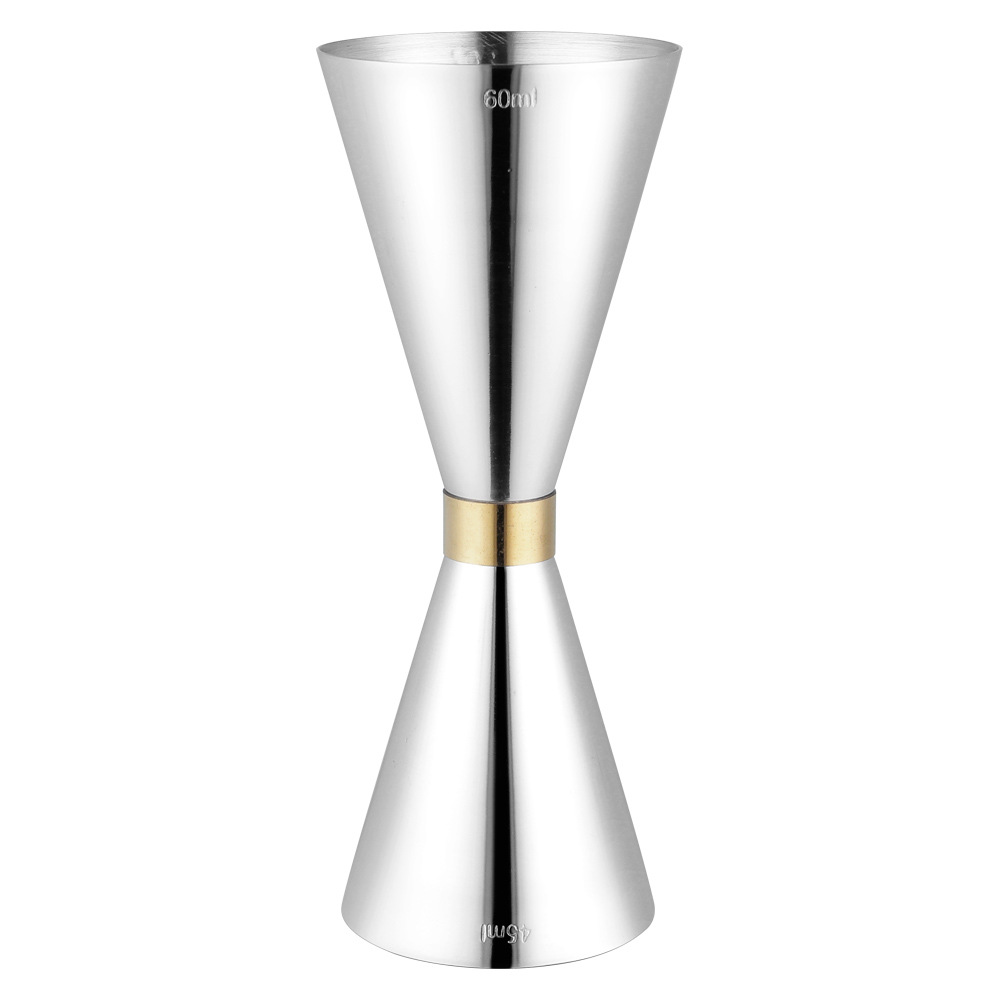 Taza de medición de cóctel de doble cabeza de acero inoxidable 304 con escala anillo de oro dispositivo de medición de vino taza de cintura pequeña